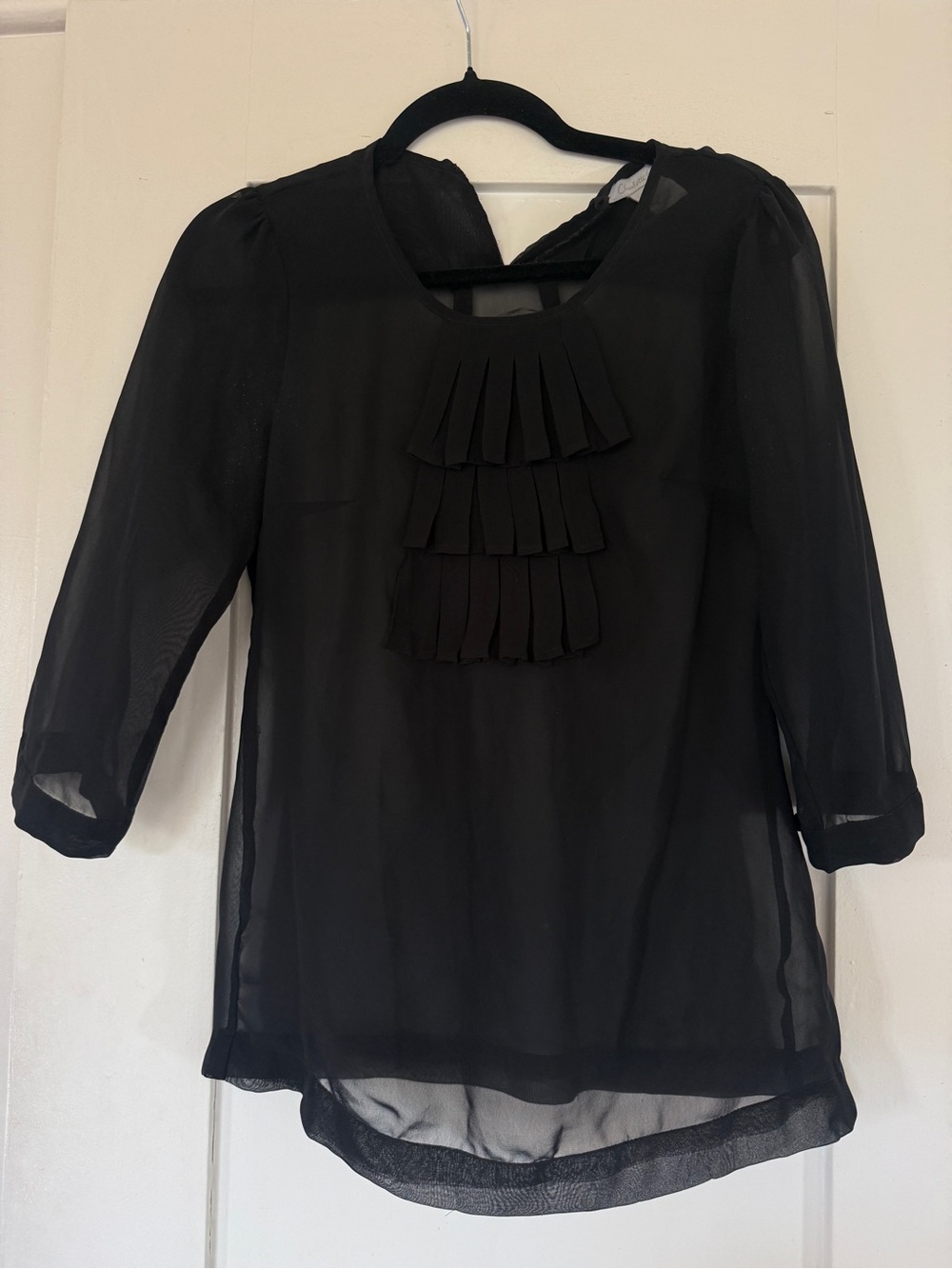 Women’s Black Sheer Chiffon Ruffle Front Blouse